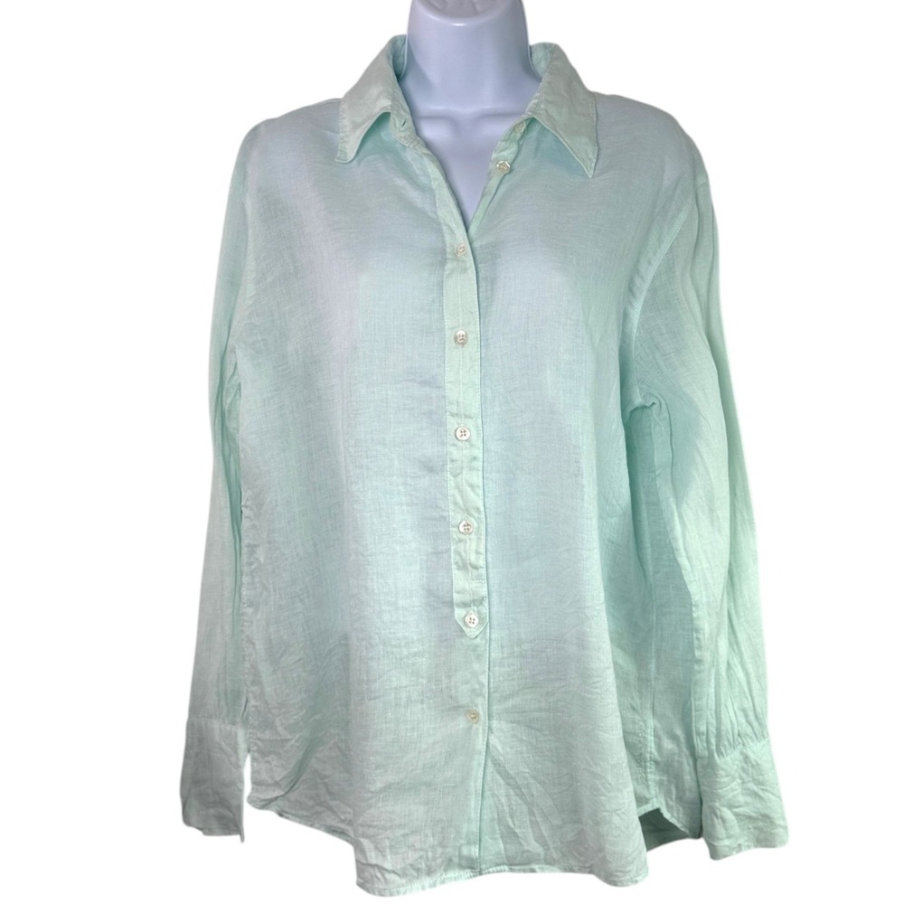 Escada Sport Womens Sheer Linen Shirt Sz M Mint Green Coastal Chic Quiet Luxury